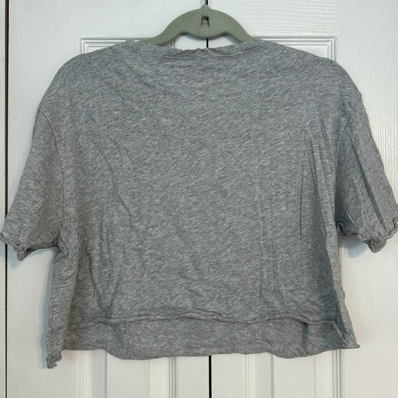 Aerie Offline Gray Cotton Short Sleeve Good Vibes Good Energy Cropped Top - Picture 2 of 3